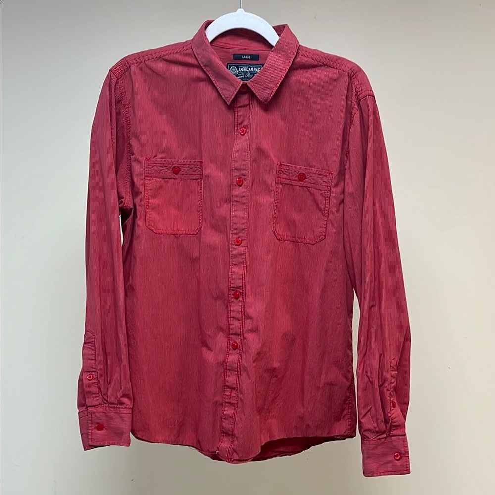 Red American Rag Pinstripe Button-Up Shirt
